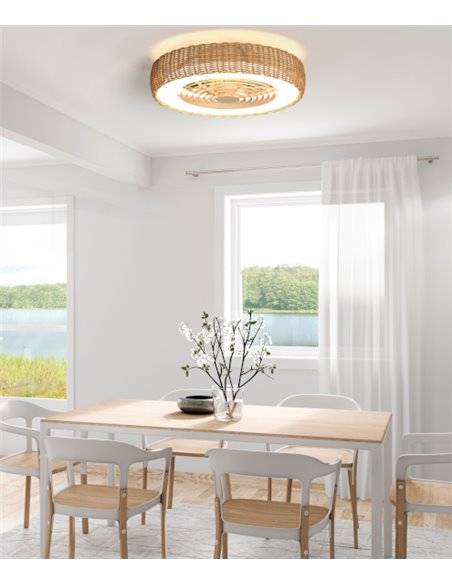Plafón ventilador de techo con luz blanco/ratán y motor DC Kilimanjaro – Mantra