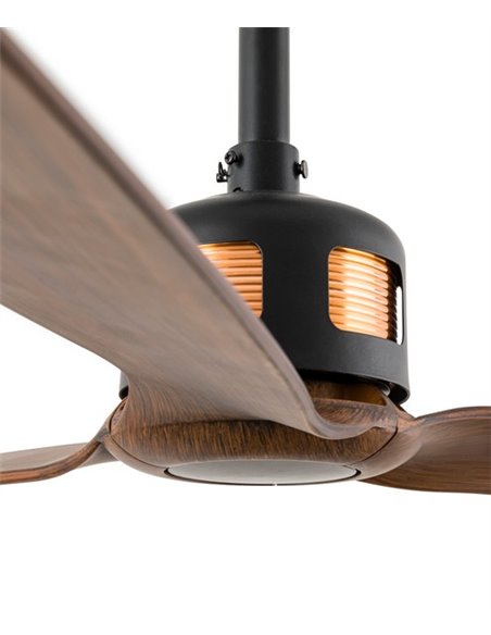 Ventilador de techo negro/madera sin luz y motor DC SMART Copper - Faro