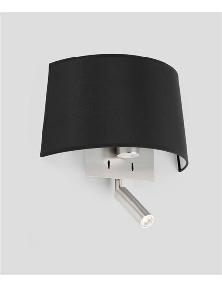Aplique de pared con lector Volta – Faro – Pantalla textil blanca/negra