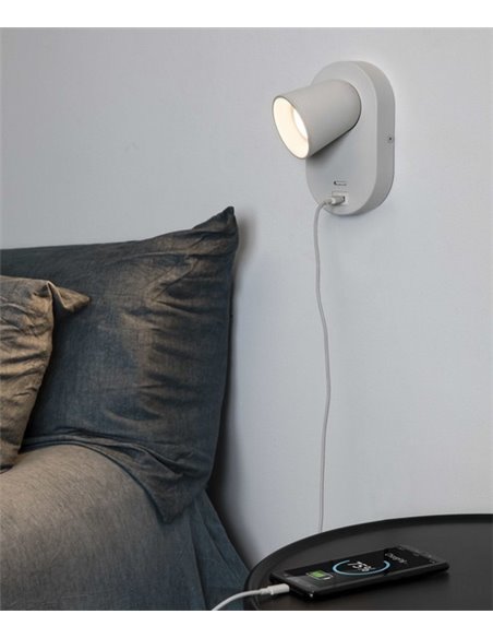 Aplique de pared Corb – Faro – Carga USB, Blanco/Negro