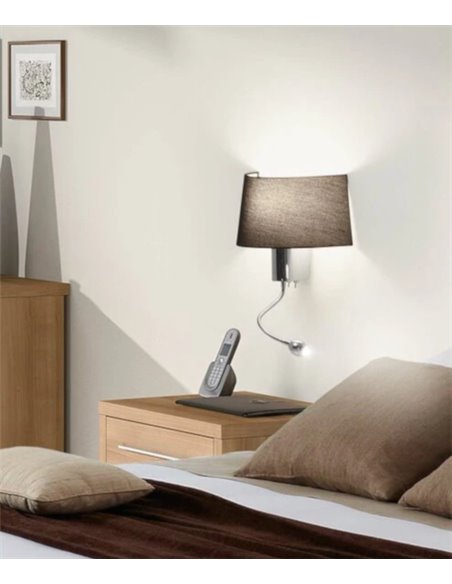 Aplique de pared con lector Hotel – Faro – Pantalla textil en blanco o negro
