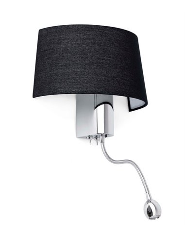 Aplique de pared con lector Hotel – Faro – Pantalla textil en blanco o negro
