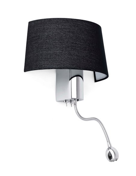 Aplique de pared con lector Hotel – Faro – Pantalla textil en blanco o negro