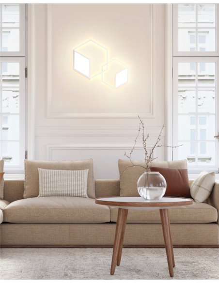 Aplique de pared Kubick – Mantra – Lámpara de pared decorativa, Metal blanco+negro, LED 3000K, regulable
