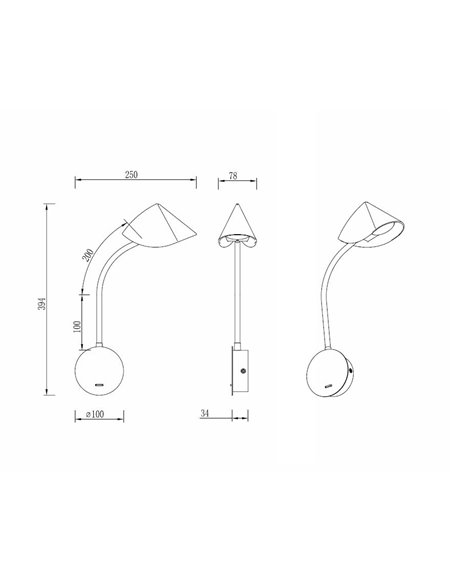 Aplique de pared Goa – Mantra – Lámpara de lectura con interruptor, LED 3000K