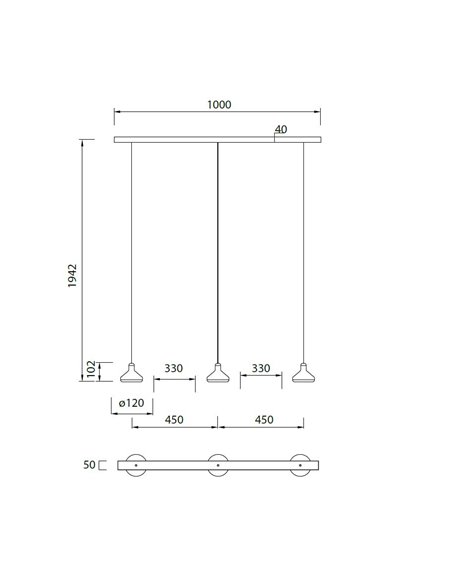 Colgante de techo regleta Antares – Mantra – Lámpara colgante negra con 3 luces LED 3000K