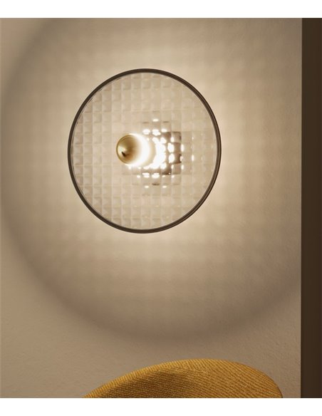 Aplique de pared Lass – Aromas – Lámpara de pared de cristal texturado, Negro, LED 2700K