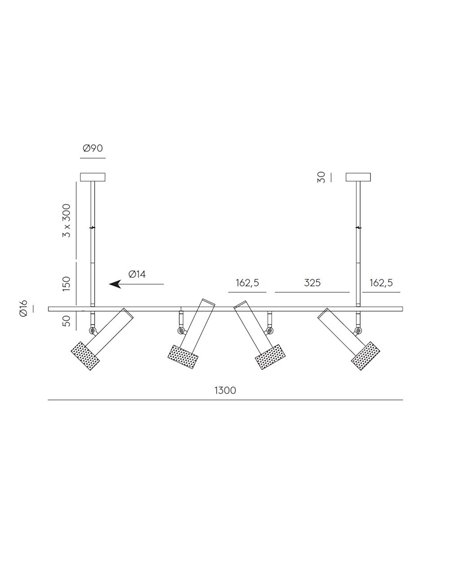 Lámpara colgante Focus – Aromas – Lámpara de techo con 4 focos, LED 3000K, 130 cm