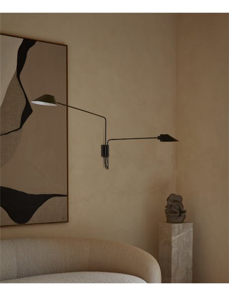 Aplique de pared Duo – Aromas – Lámpara de pared de lectura, 2 brazos orientables, Negra