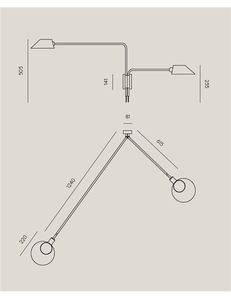 Aplique de pared Duo – Aromas – Lámpara de pared de lectura, 2 brazos orientables, Negra