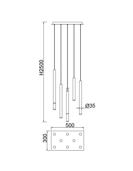 Colgante de techo Cala (rectangular) – Mantra – Lámpara multicolor, 8 luces, LED 3000K