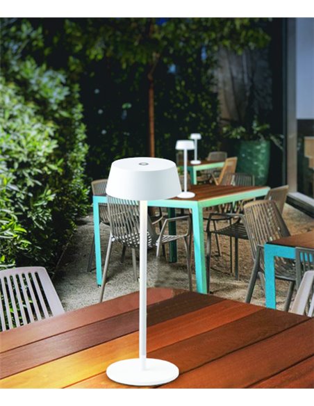 Lámpara portátil K4- Mantra – Lámpara de mesa exterior LED 3000K, Regulable táctil, Blanco/Negro/Corten
