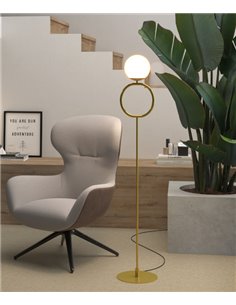 Lámpara de pie Sphere – Pujol – Lámpara tipo bola negra o dorada, Pantalla inclinable