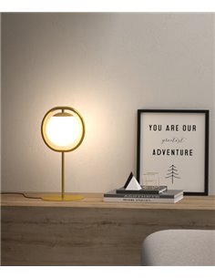 Lámpara de mesa Sphere – Pujol – Lámpara tipo bola negra o dorada, Pantalla inclinable