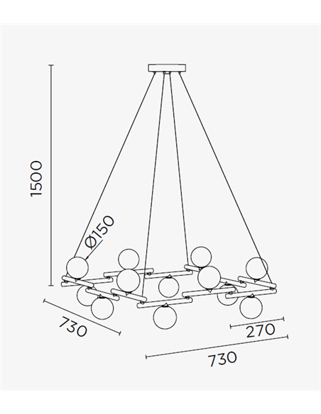 Lámpara colgante Zen – Pujol – Lámpara cuadrada negra tipo bola, 8+12 luces