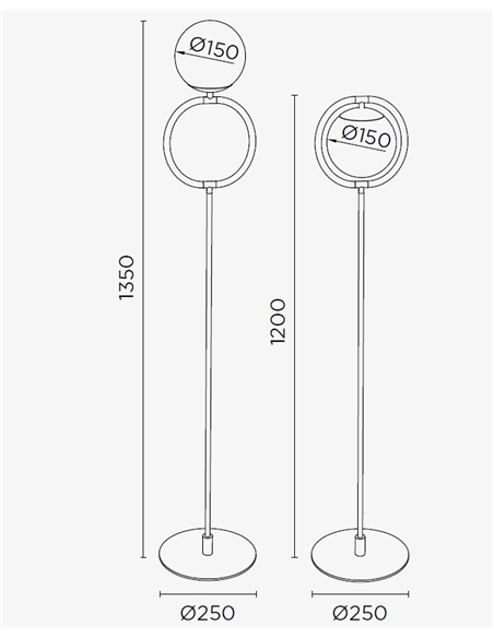 Lámpara de pie Sphere – Pujol – Lámpara tipo bola negra o dorada, Pantalla inclinable