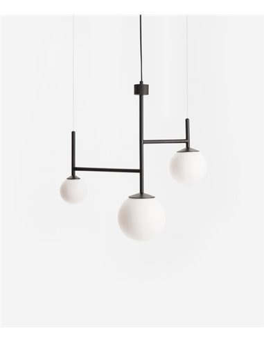 Lámpara colgante Moon 3L – Foc – Lámpara tipo bola 3 luces,  Metal dorado/negro