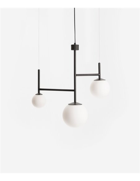 Lámpara colgante Moon 3L – Foc – Lámpara tipo bola 3 luces,  Metal dorado/negro