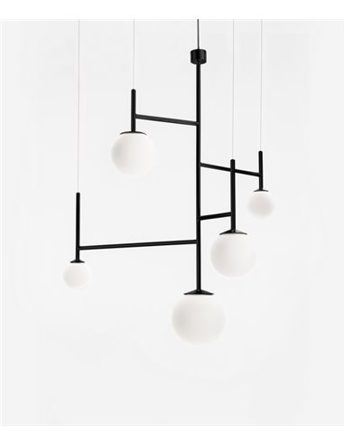 Lámpara colgante Moon 5L – Foc – Lámpara tipo bola 5 luces,  Metal negro