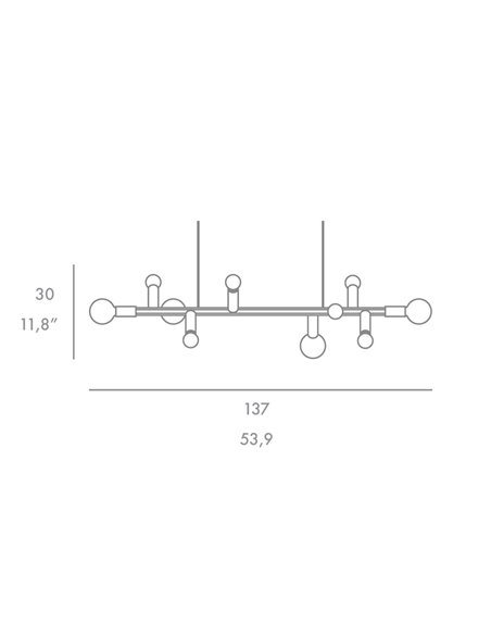 Lámpara colgante Party – Foc – Lámpara horizontal tipo bola, 10 luces, Metal cromo/oro/cobre