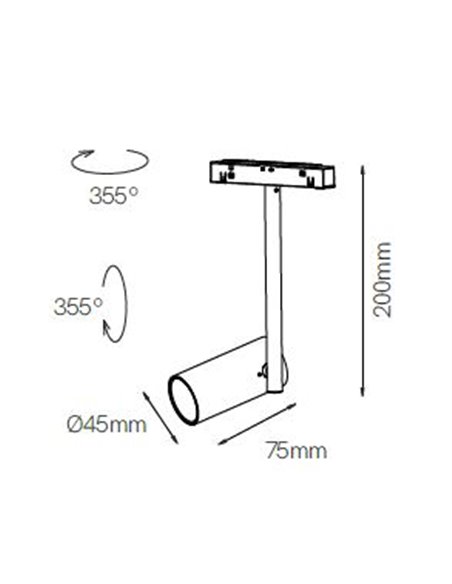 Proyector de carril 48V Dot – Beneito & Faure – Lámpara LED 2700K/3000K, Cabezal orientable 355º, Acabados: blanco/negro