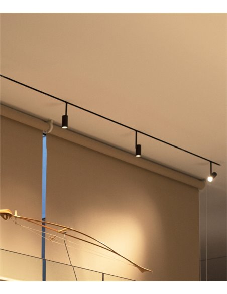 Proyector de carril 48V Dot – Beneito & Faure – Lámpara LED 2700K/3000K, Cabezal orientable 355º, Acabados: blanco/negro