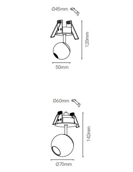 Foco de techo empotrable Bora  – Beneito & Faure – Lámpara LED 2700K/3000K, Disponible en varios acabados, Medidas: Ø 5 cm / 7 c