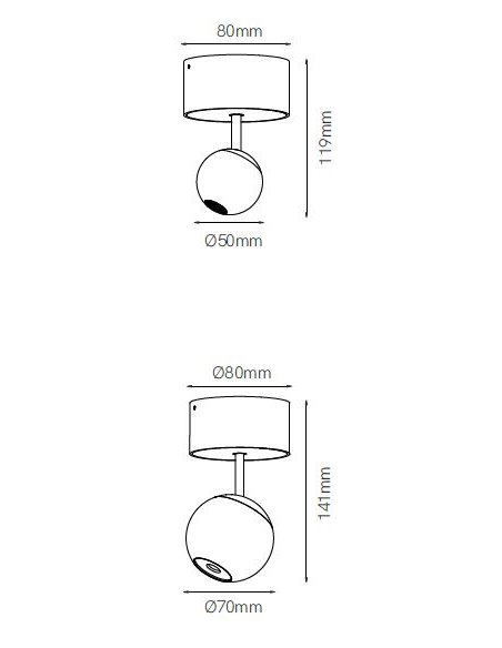 Plafón de techo Bora  – Beneito & Faure – Foco de techo LED 2700K, Medidas: Ø 5 cm  / Ø 7 cm 