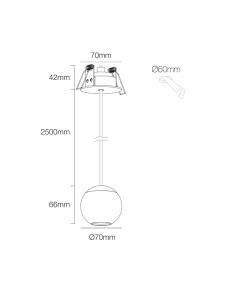 Lámpara colgante empotrable Bora – Beneito & Faure – Lámpara LED 2700K/3000K, Ø 7 cm