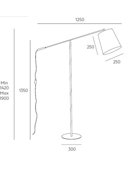 Lámpara de pie Mina – Massmi – Lámpara arco, Pantalla de algodón opaco en blanco o negro, Altura regulable