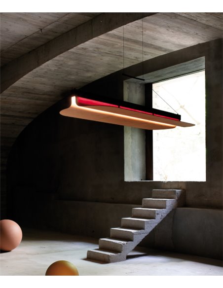Lámpara colgante Omma horizontal – LZF – Pantalla de madera, LED 3000K regulable, Largo: 123 cm