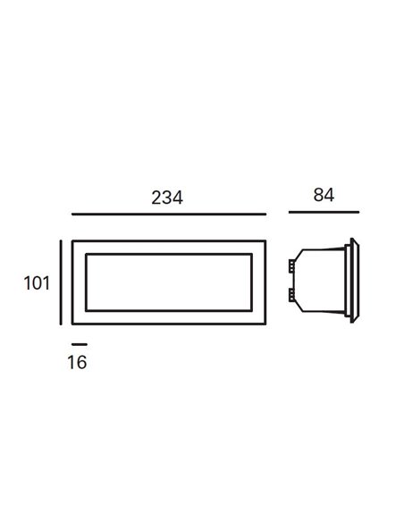 Empotrable de pared de exterior – Tamesis – FORLIGHT – 3 tapas de colores incluidas, Largo: 23,4 cm