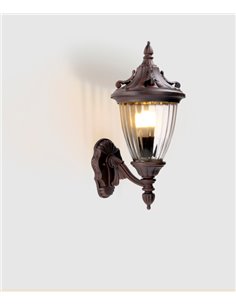 Aplique de pared de exterior Adur – FORLIGHT – Lámpara clásico en marrón óxido, Aluminio+cristal, E27 IP23