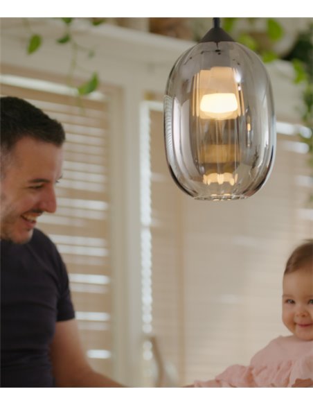 Lámpara colgante Kea – FORLIGHT – Lámpara de cristal negro, Regulable en altura, Diámetro: 20 cm