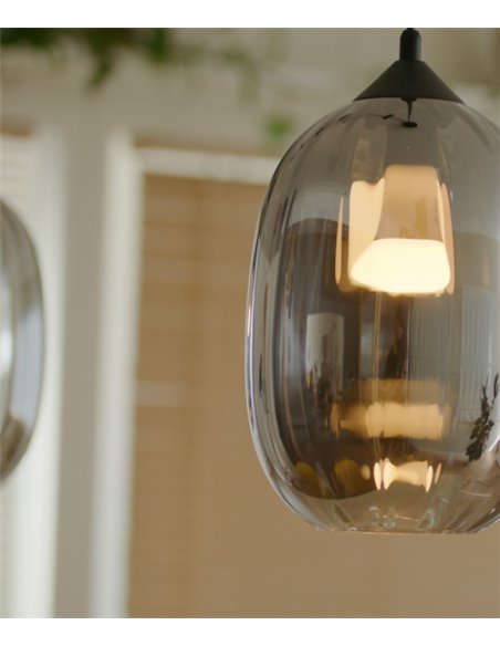 Lámpara colgante Kea – FORLIGHT – Lámpara de cristal negro, Regulable en altura, Diámetro: 20 cm