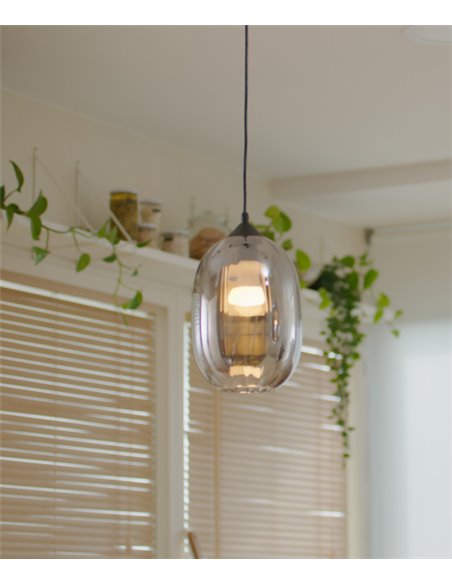 Lámpara colgante Kea – FORLIGHT – Lámpara de cristal negro, Regulable en altura, Diámetro: 20 cm