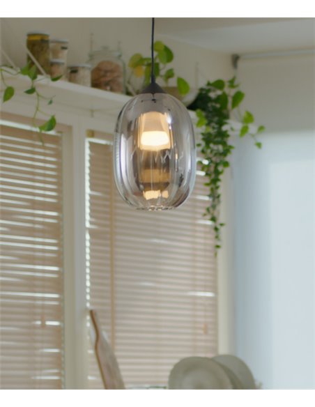 Lámpara colgante Kea – FORLIGHT – Lámpara de cristal negro, Regulable en altura, Diámetro: 20 cm