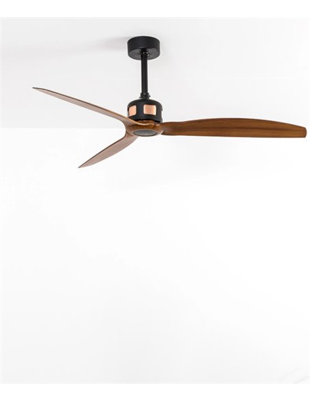 Ventilador de techo negro/madera sin luz y motor DC SMART Copper - Faro