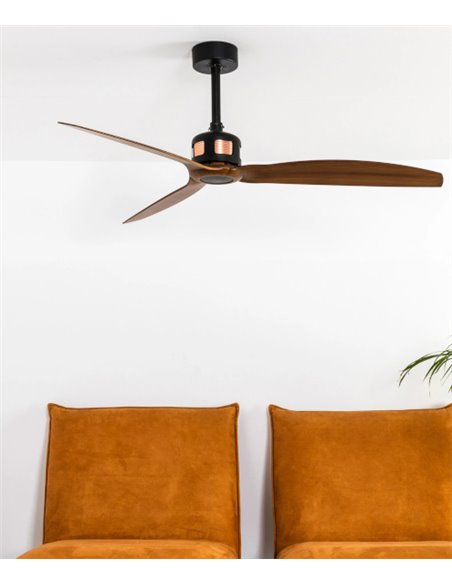 Ventilador de techo negro/madera sin luz y motor DC SMART Copper - Faro