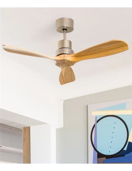 Ventilador de techo con 3 palas sin luz niquel mate/pino Mini Lantau - Faro