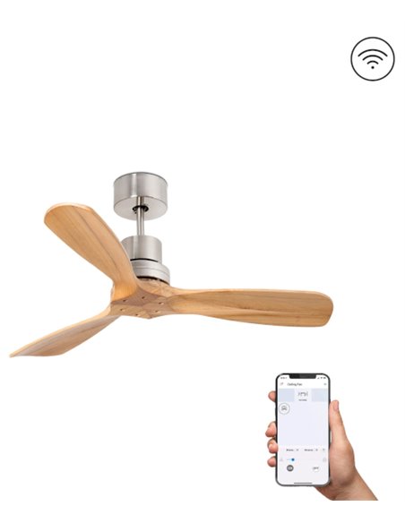 Ventilador de techo con 3 palas sin luz niquel mate/pino Mini Lantau - Faro