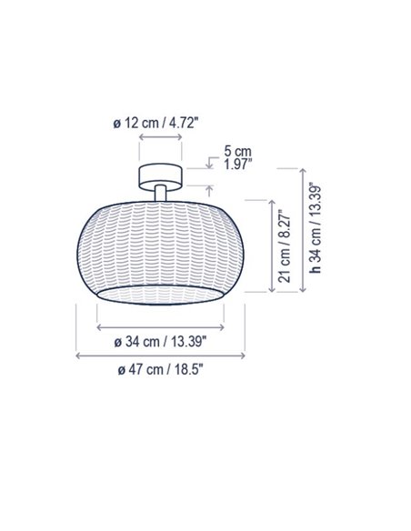 Plafón de techo Perris – Bover – Lámpara de exterior, Pantalla de fibra sintética, Diámetro: 47 cm
