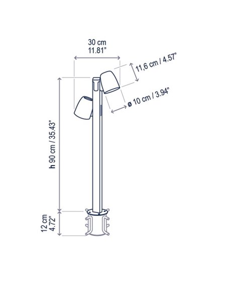 Baliza de exterior Nut – Bover – Lámpara de exterior moderna con 2 luces, Altura: 90 cm, LED regulable Triac