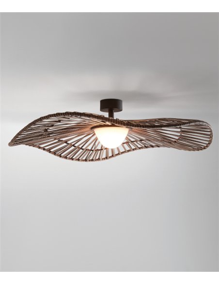 Plafón de techo de exterior Mediterrànea – Bover – Pantalla de fibra sintética marrón, LED regulable Triac