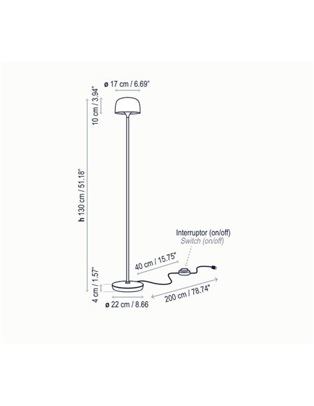 Lámpara de pie Bol – Bover – Aluminio negro, LED 1200 lm 2700K, Altura: 130 cm