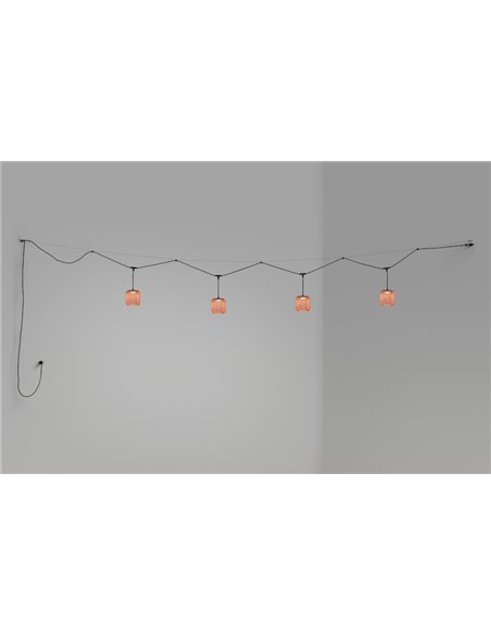 Colgante de techo Nans Catenary – Bover – Lámpara de exterior, 4 Pantallas de fibra sintética tejida a mano, LED 2700K