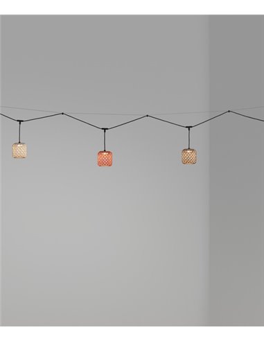 Colgante de techo Nans Catenary – Bover – Lámpara de exterior, 4 Pantallas de fibra sintética tejida a mano, LED 2700K