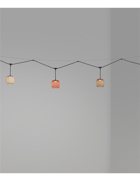 Colgante de techo Nans Catenary – Bover – Lámpara de exterior, 4 Pantallas de fibra sintética tejida a mano, LED 2700K