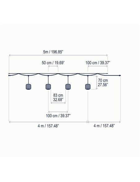 Colgante de techo Nans Catenary – Bover – Lámpara de exterior, 4 Pantallas de fibra sintética tejida a mano, LED 2700K