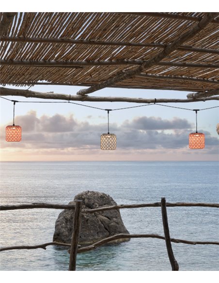 Colgante de techo Nans Catenary – Bover – Lámpara de exterior, 4 Pantallas de fibra sintética tejida a mano, LED 2700K